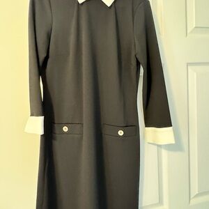 Tommy Hilfiger Black Shift Dress with White Collar and Cuffs